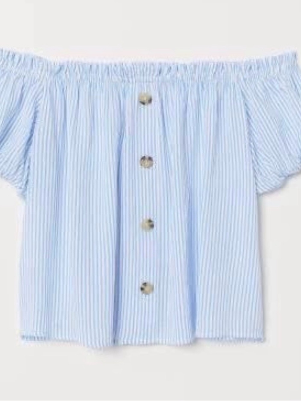 💙 H&M Light Blue Striped Off-Shoulder Blouse featuring 4 decorative buttons 💙